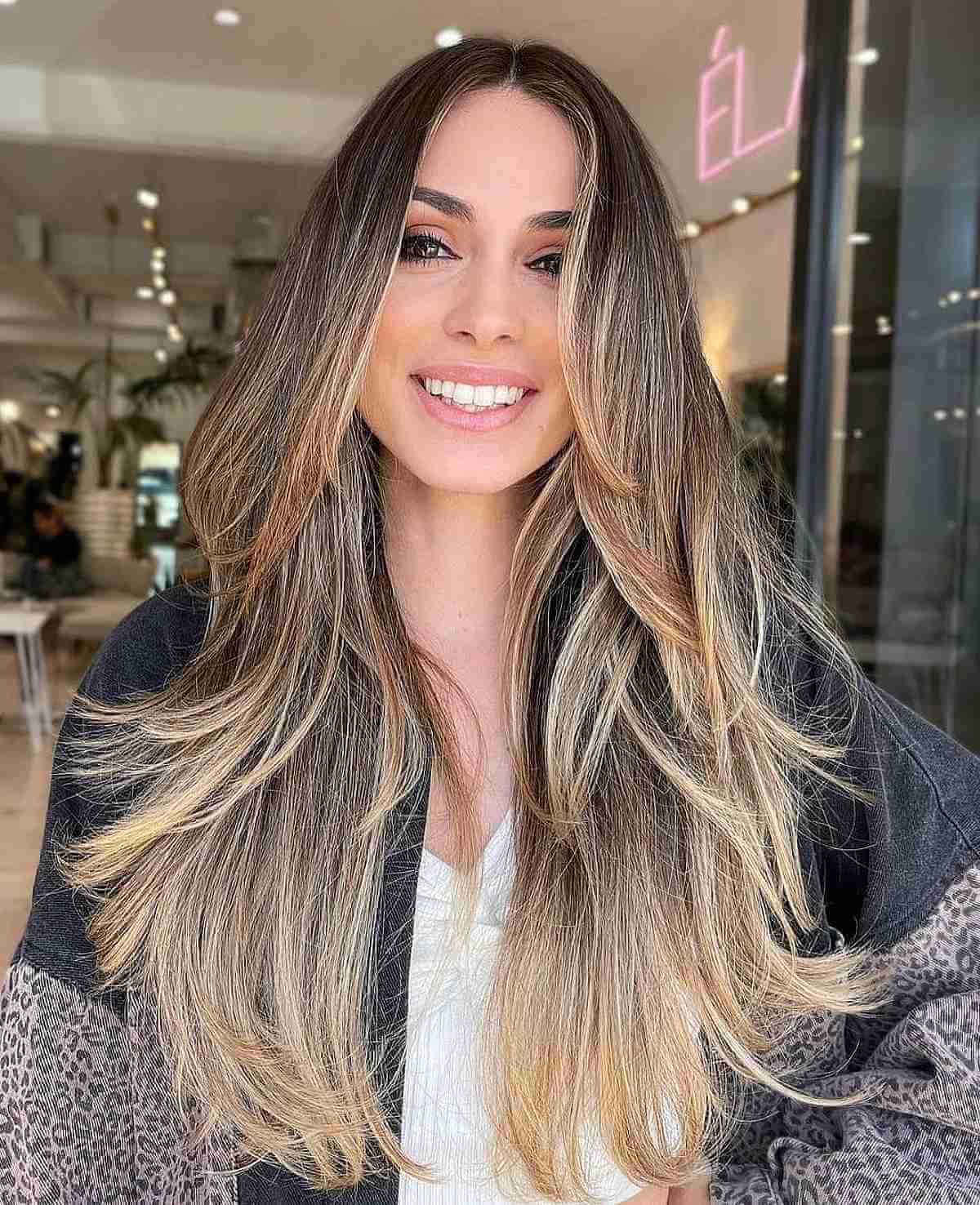 Long Dark Hair with a Sun-Kissed Balayage