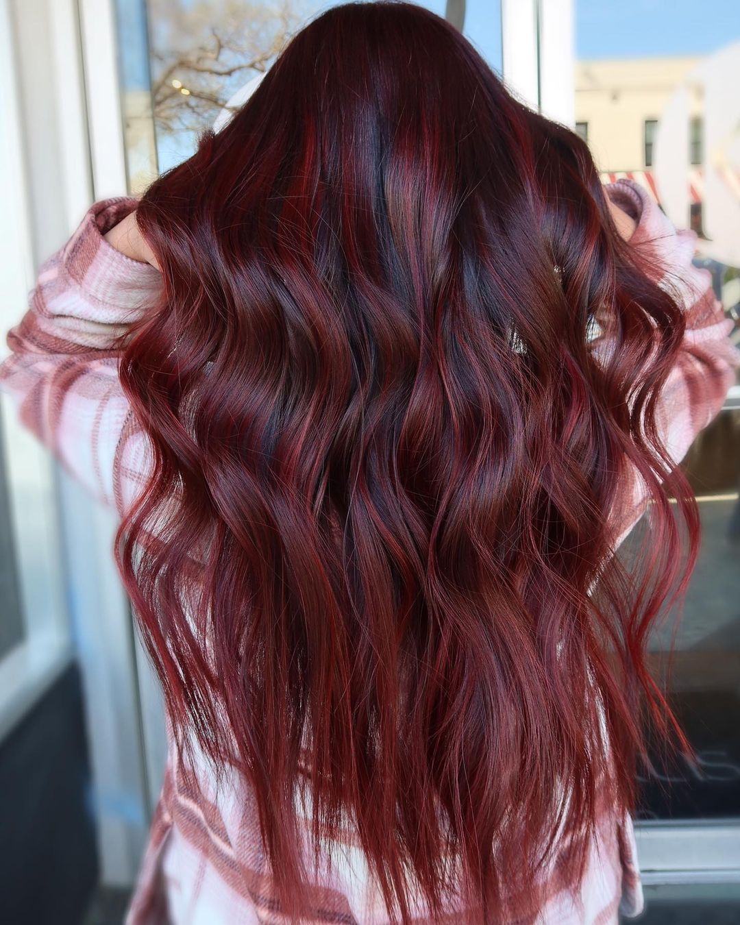 Long Dark Hair with Red Balayage