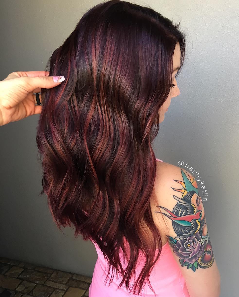 Long Hair with Chestnut Burgundy Balayage