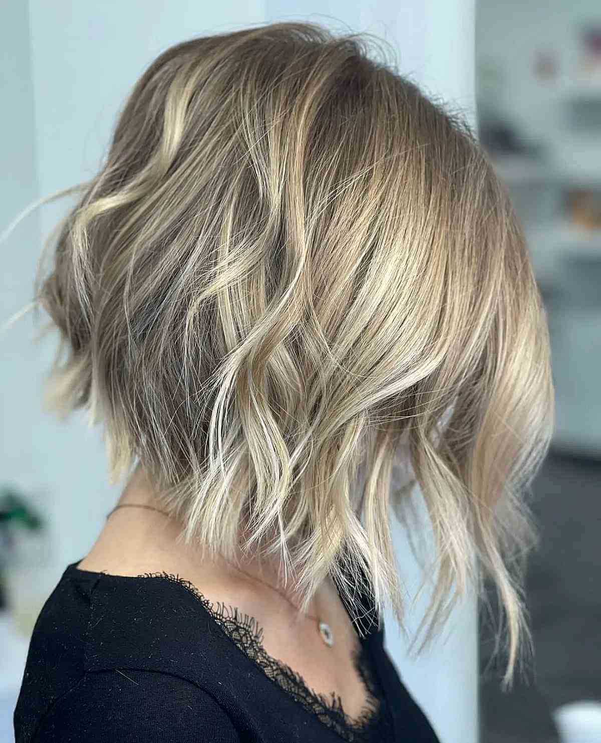 Long Inverted Bob with Textured Ends for Short Thick Hair
