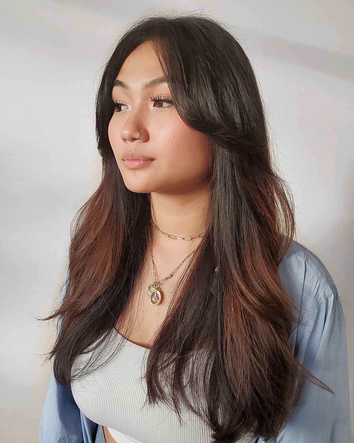 Long Layers with a Face-Framing Fringe for Thick Hair