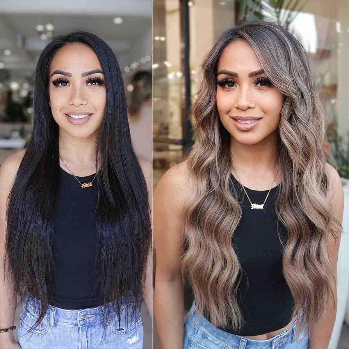 Long Mushroom Brown Balayage Hair with Waves