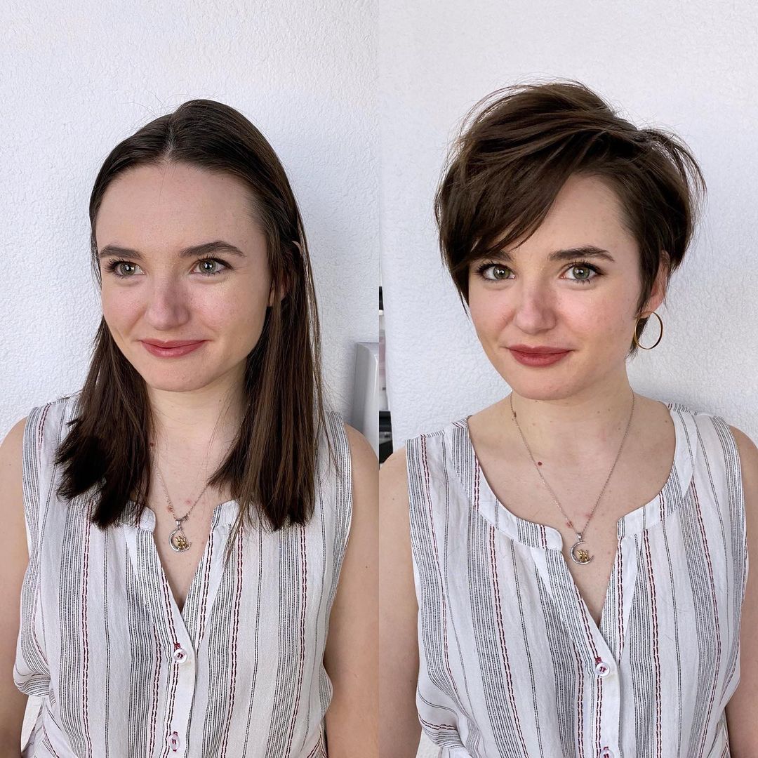 Long Pixie on Natural Brown Hair