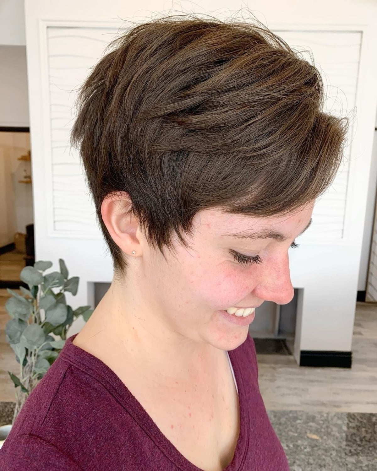 Long pixie with razored crown layers
