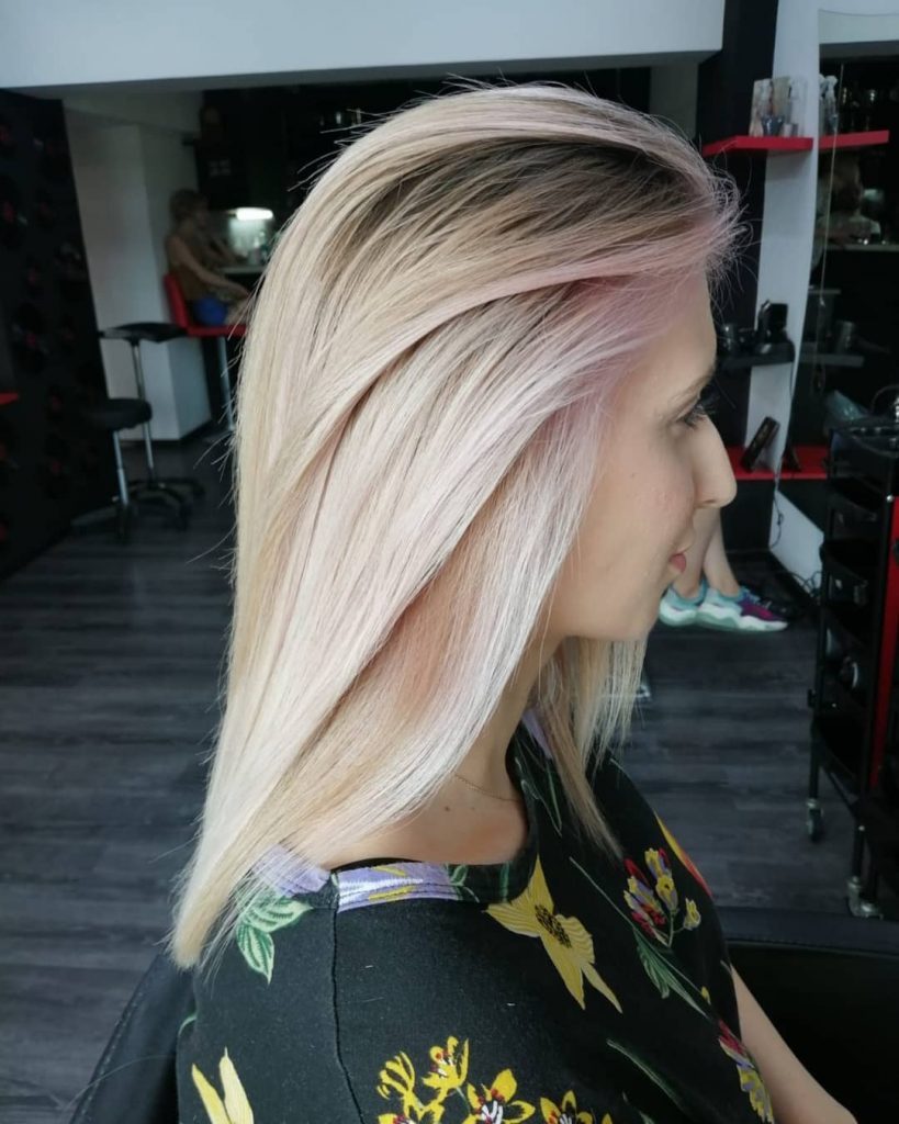 Long Straight Blonde hair with strawberry highlights