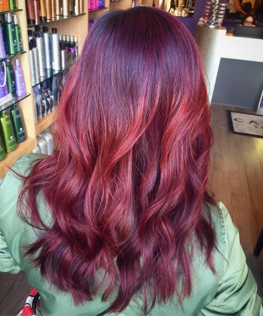 Long Violet to Rich Burgundy Ombre Hair