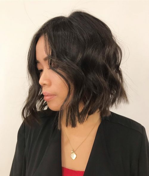 long wavy bob with brunette hair color