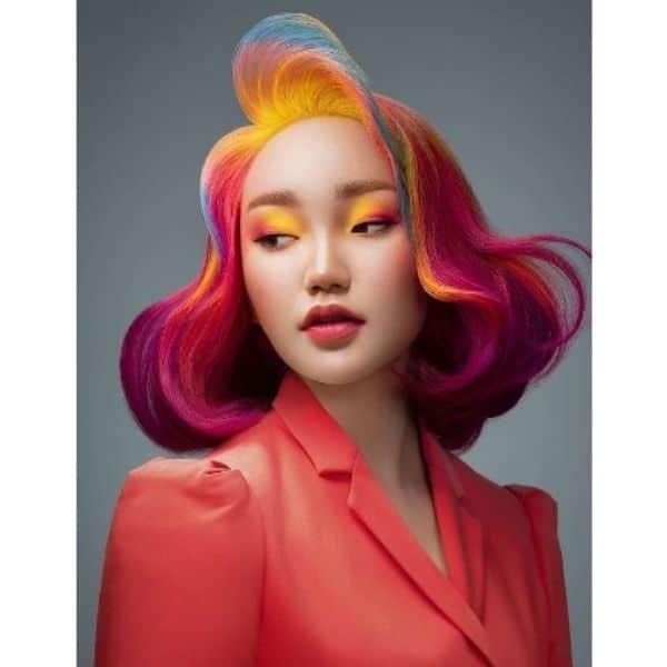 Long Wavy Bob With Pastel Colored Front Highlights