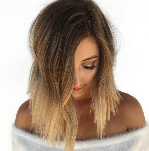 long wavy bob with side part