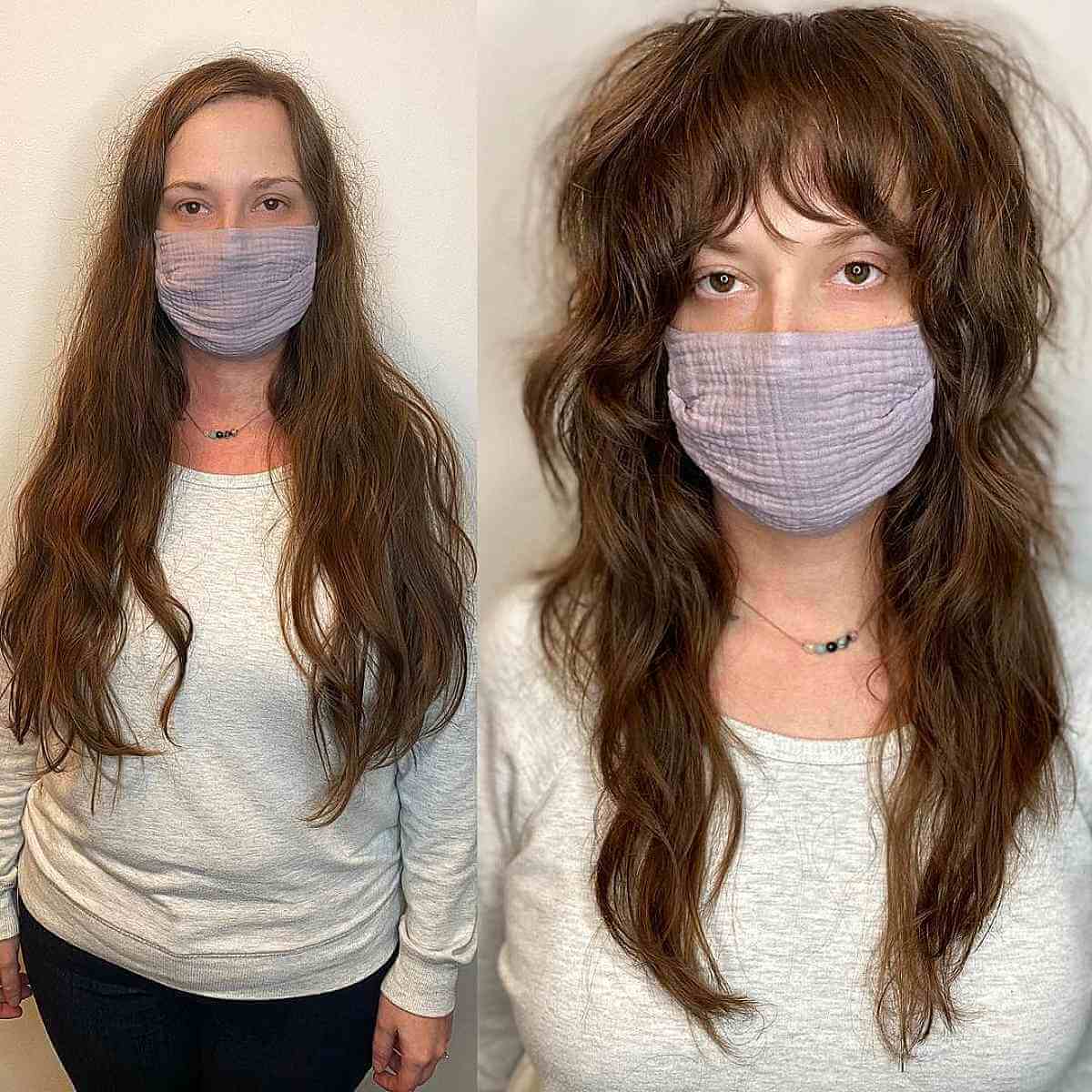 Long Wavy Textured Haircut with a Shaggy Fringe