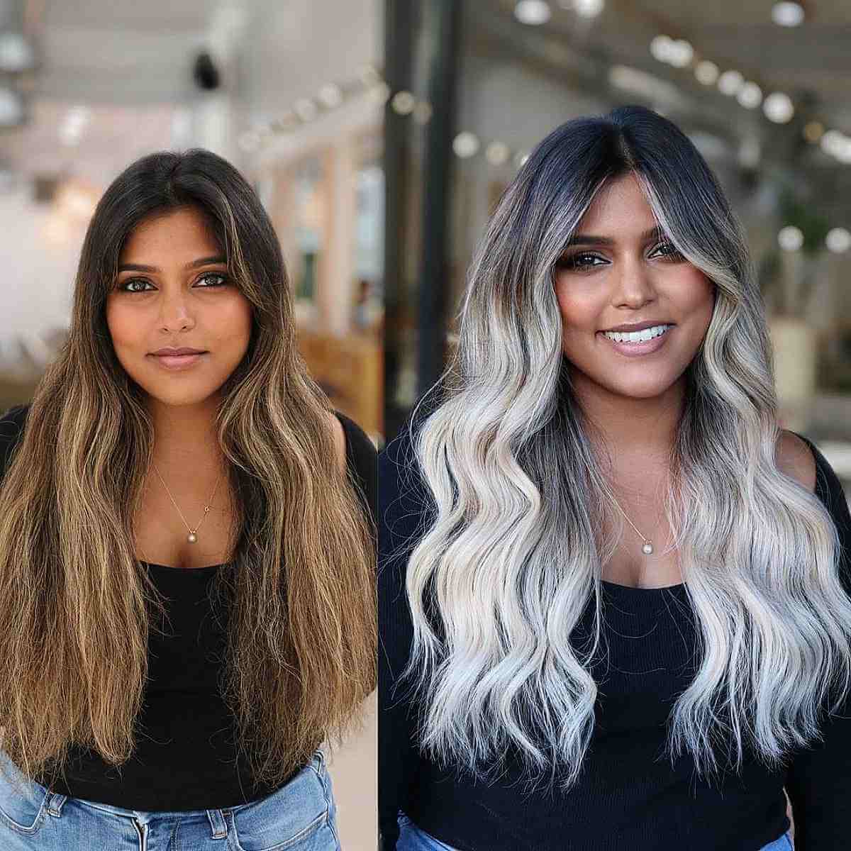 Long White-Blonde Balayage Waves