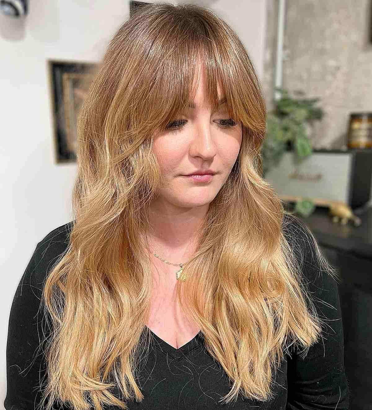 Longer Wavy Shag with Face-Framing Bangs