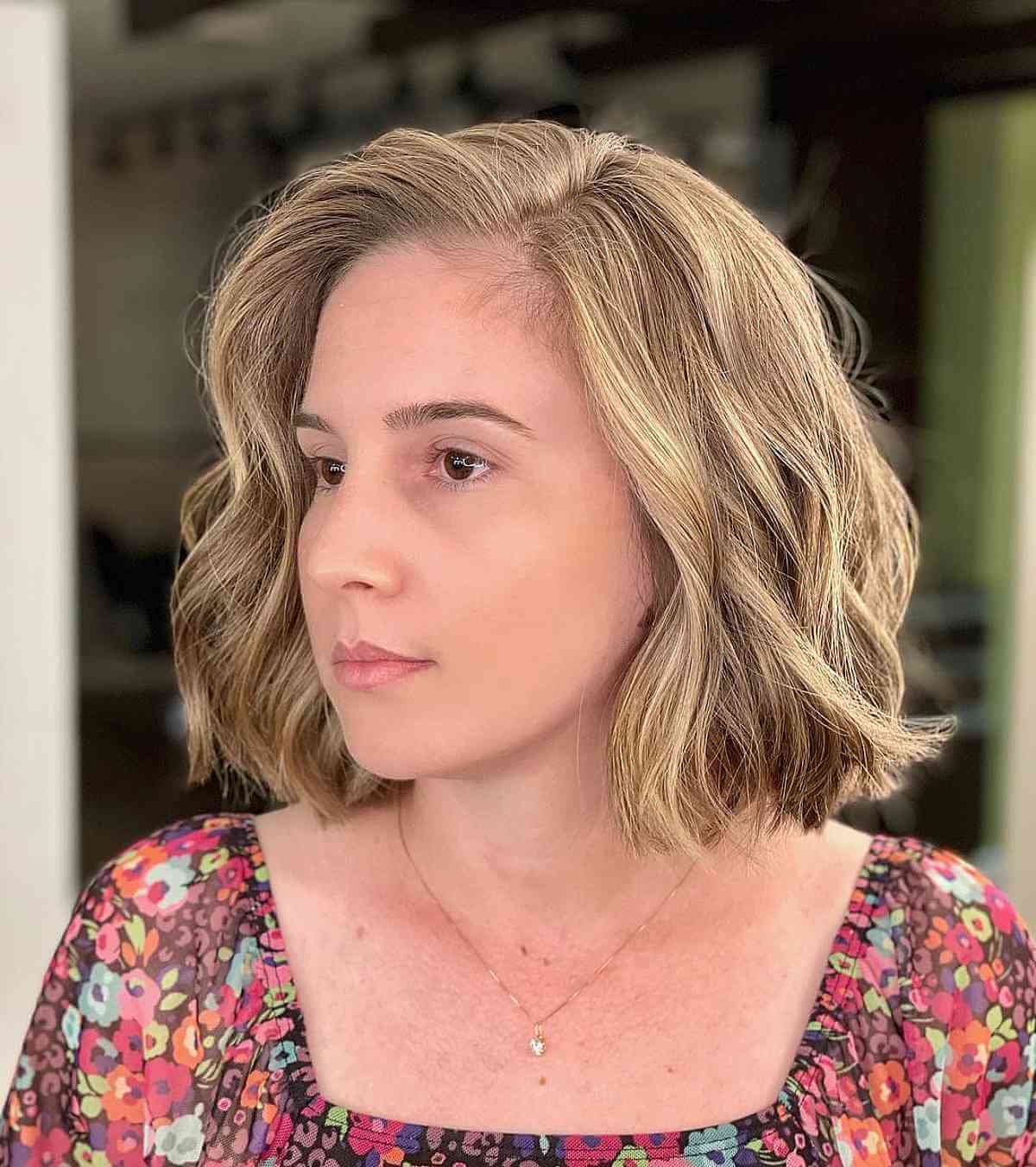Low-Maintenance Wavy Lob with a Side Part for Short Thick Hair