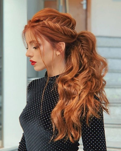 Low Ponytail with Braid Detail Prom Hairstyles for Long Hair