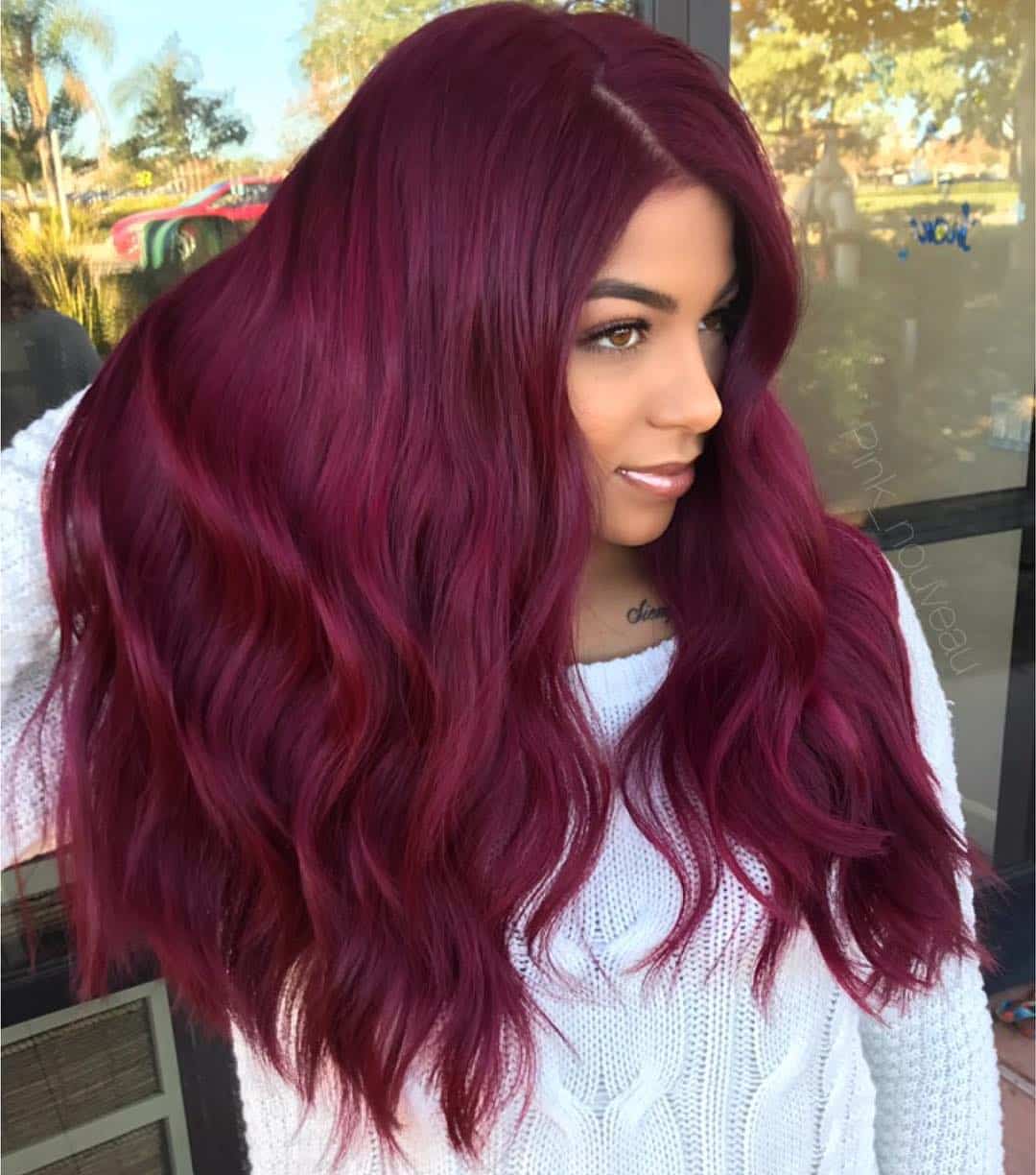 Magenta Burgundy Hair Color for Long Hair