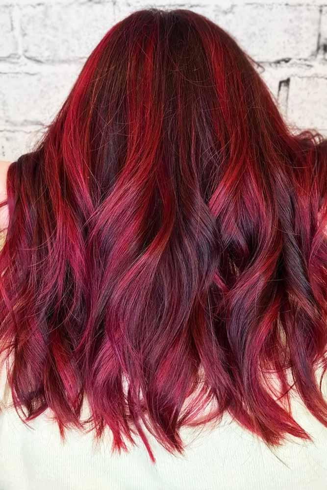 Mahogany Hair With Raspberry Strands #redhair #highlights #brunette