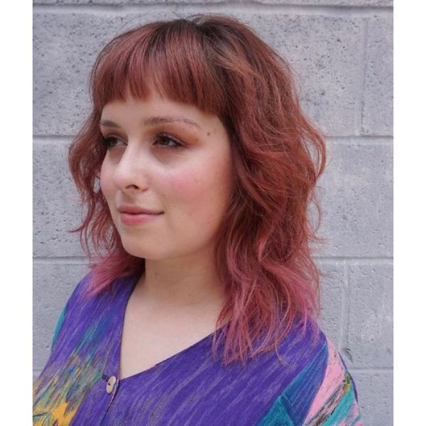 Medium Haircuts For Red Wavy Hair With Straight Bangs
