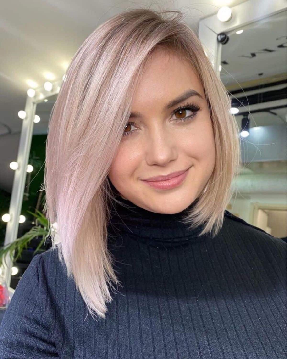 Medium-length angled bob cut