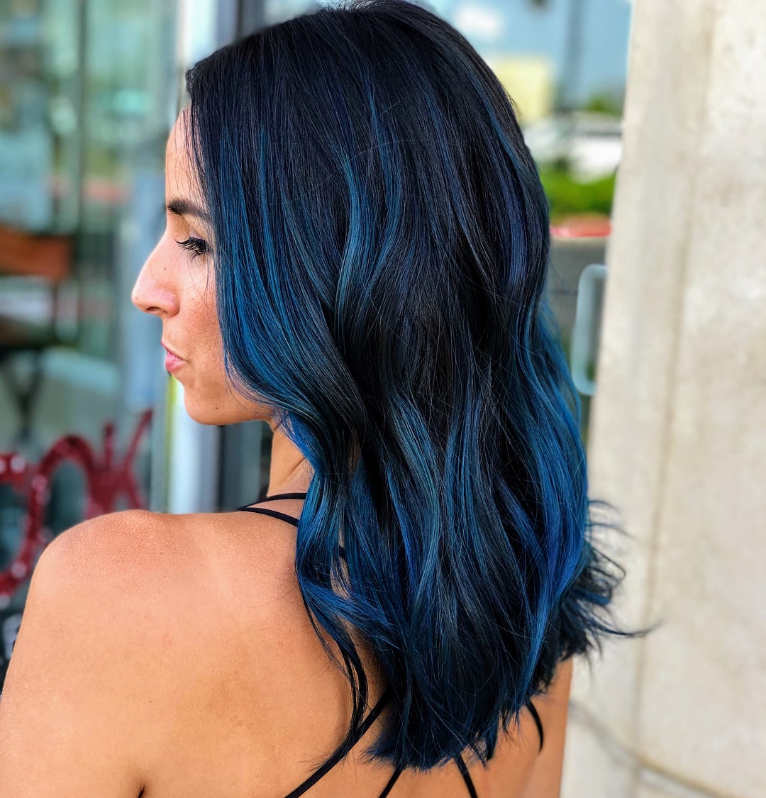 Medium-Length Black to Navy Blue Ombre