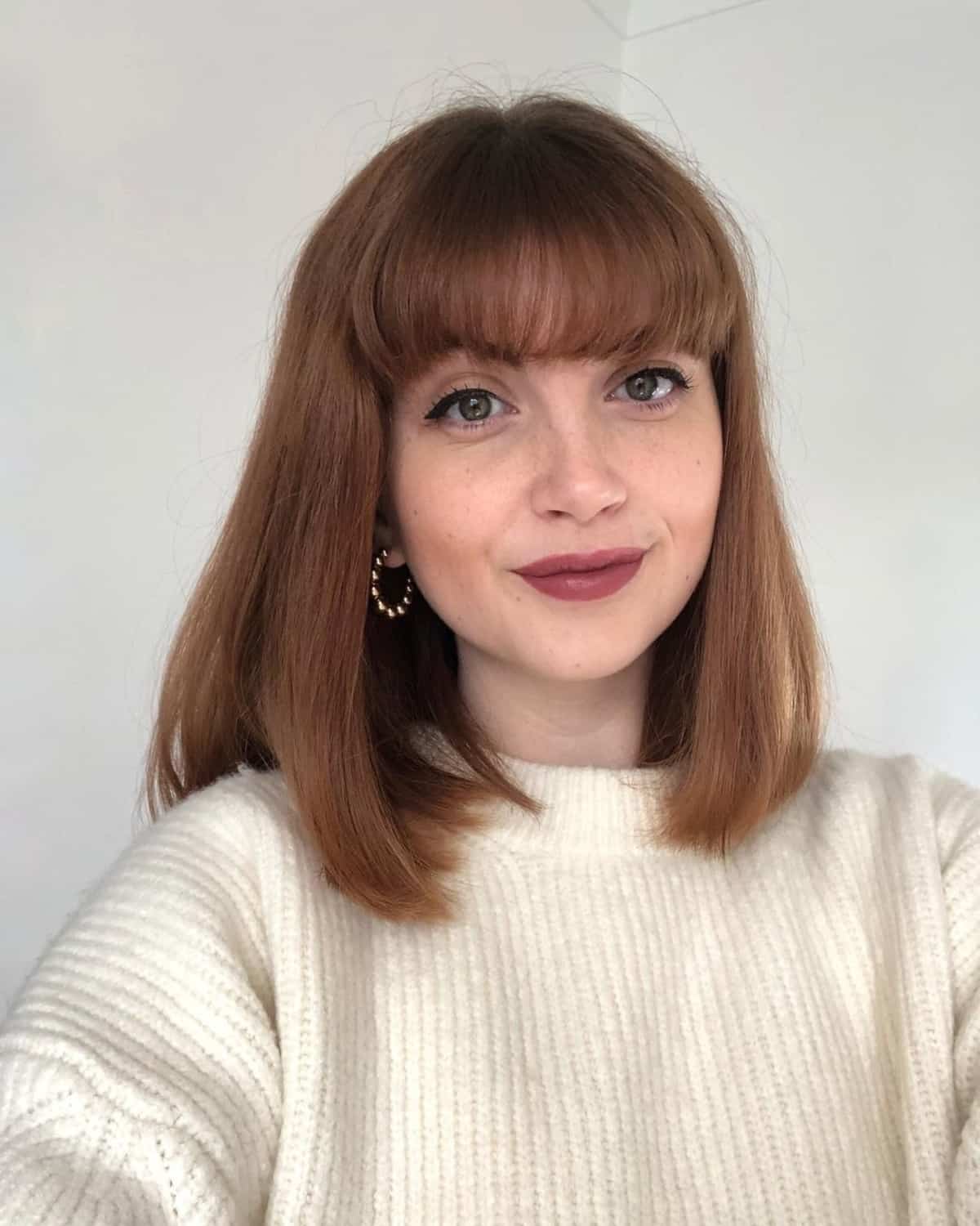 Medium-length hair with bangs for fine hair