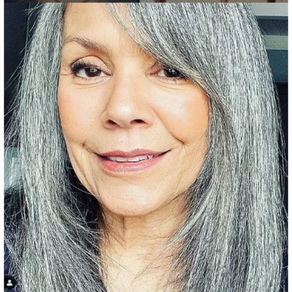 Medium U-layered Hairstyle With Silver Grey Strands