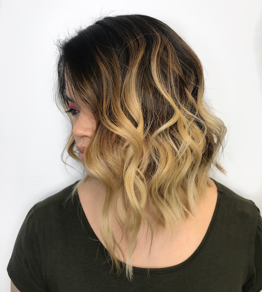 Messy Asymmetrical Lob on Side-Parted Medium-Length Hair