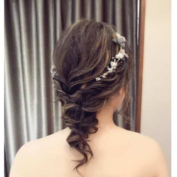  Messy Bridal Updo for Medium Hair with Mermaid Braid