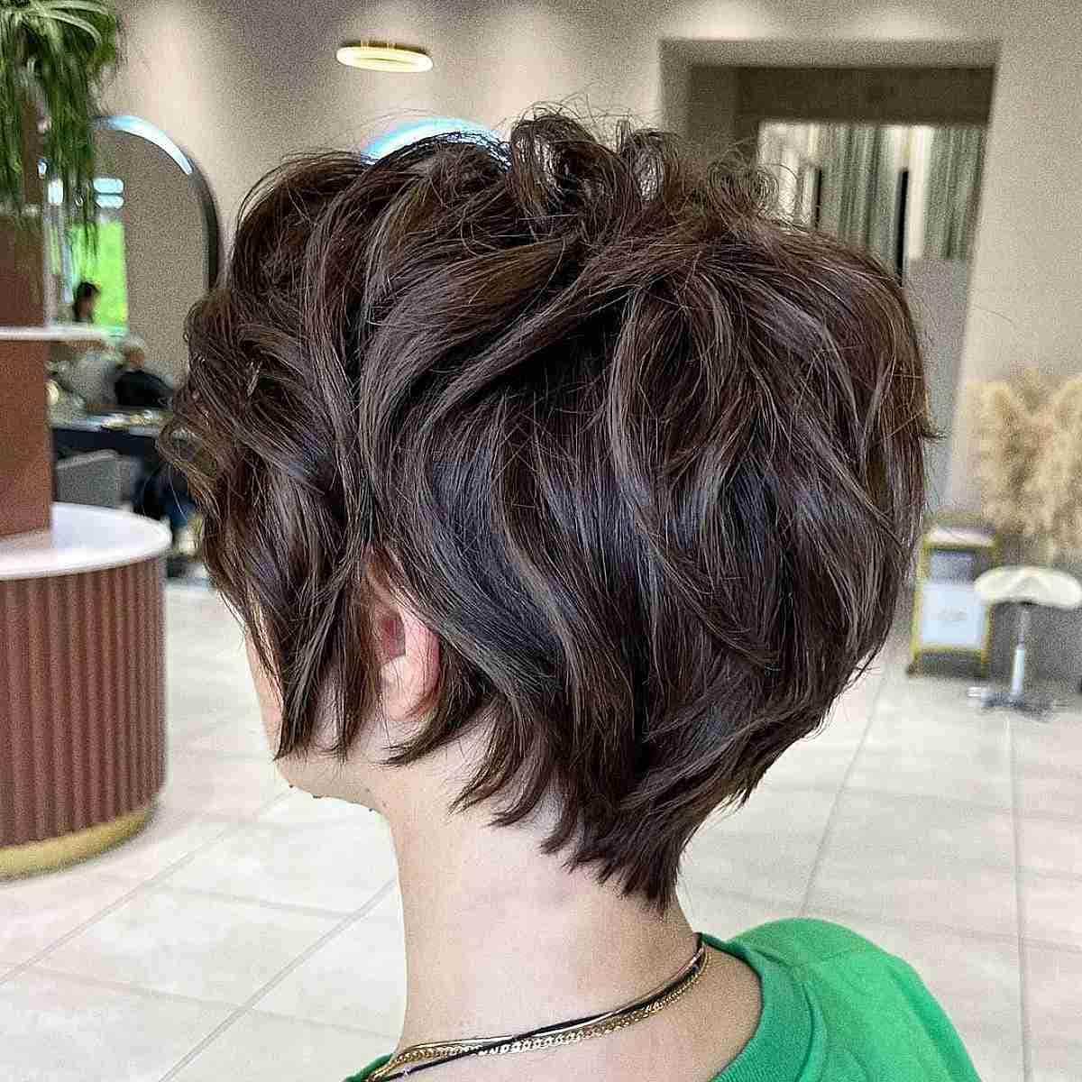 Messy Brunette Pixie Bob Haircut