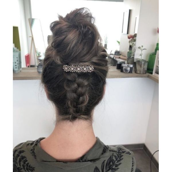 Messy Bun with Back Braid Updo