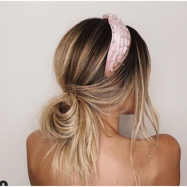 Messy Half Pulled Low Ponytail with Headband