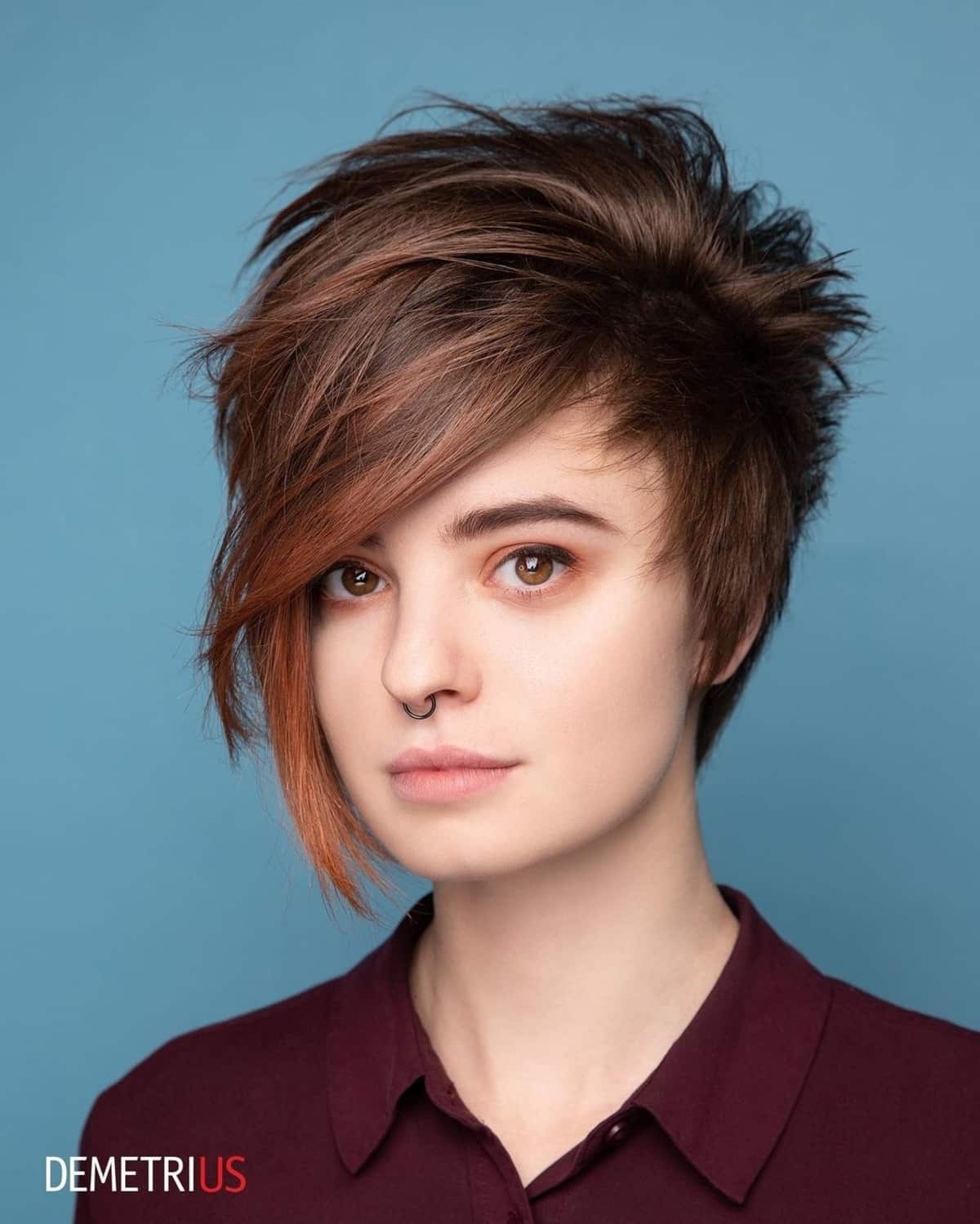 Messy Long Pixie Bob Haircut with Long Side Bangs