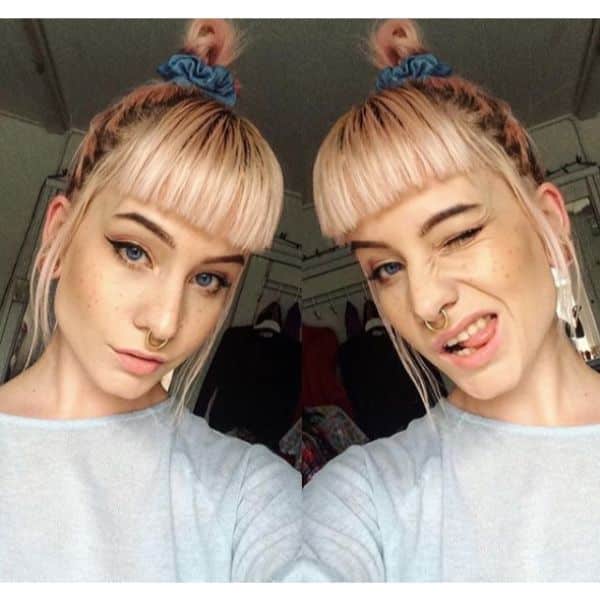 Messy Top Knot with Bangs