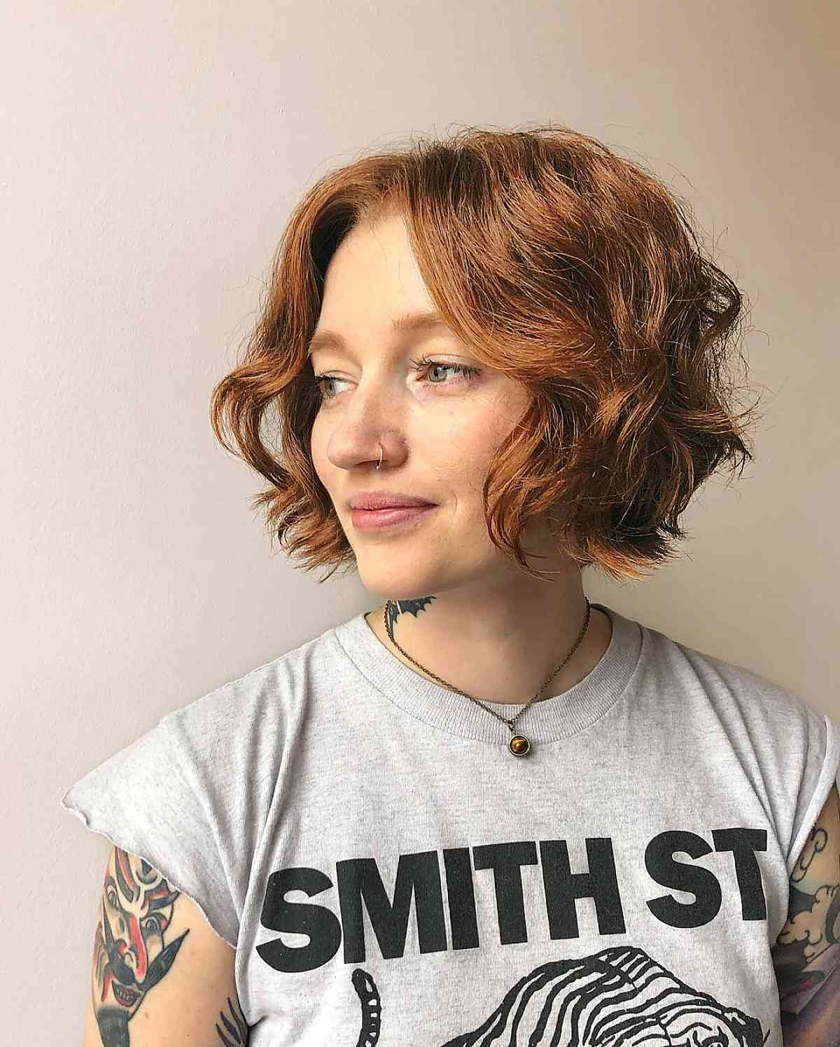 Messy wavy bob with middle part