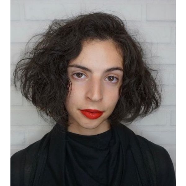 Messy Wavy Medium Haircut for Brunette Hair