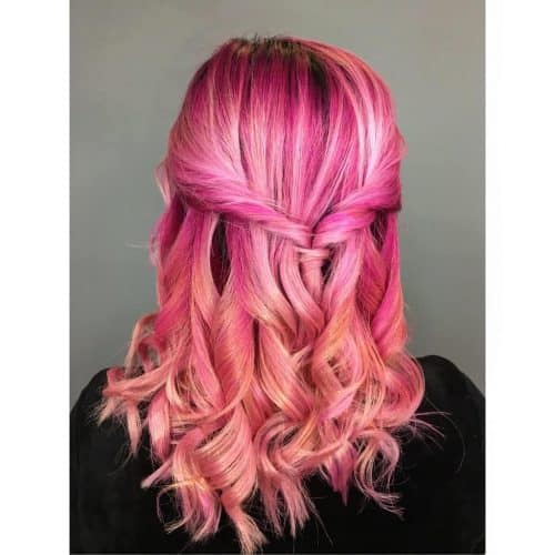 Mid-Length Effortless Pink Petal Half Updo