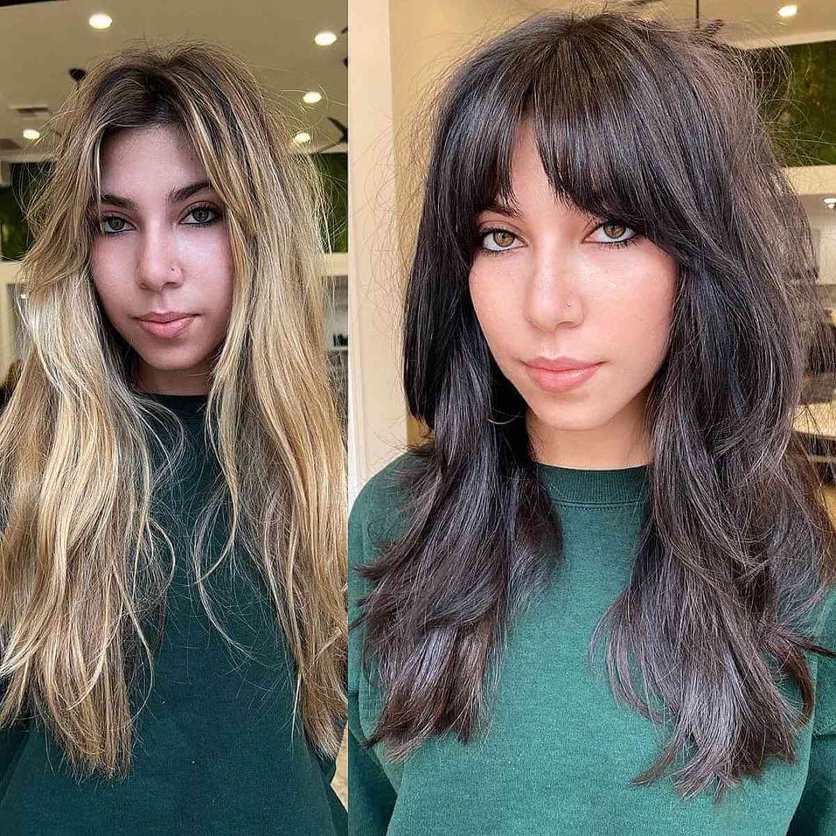 Multi-Layered Long Shaggy Cut with Middle Part Bangs