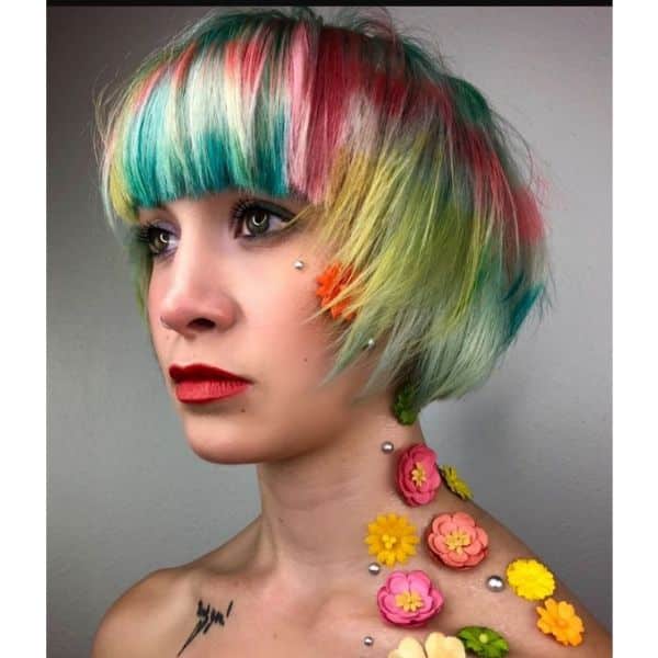 Multicolored Bowl Cut With Thick Bangs