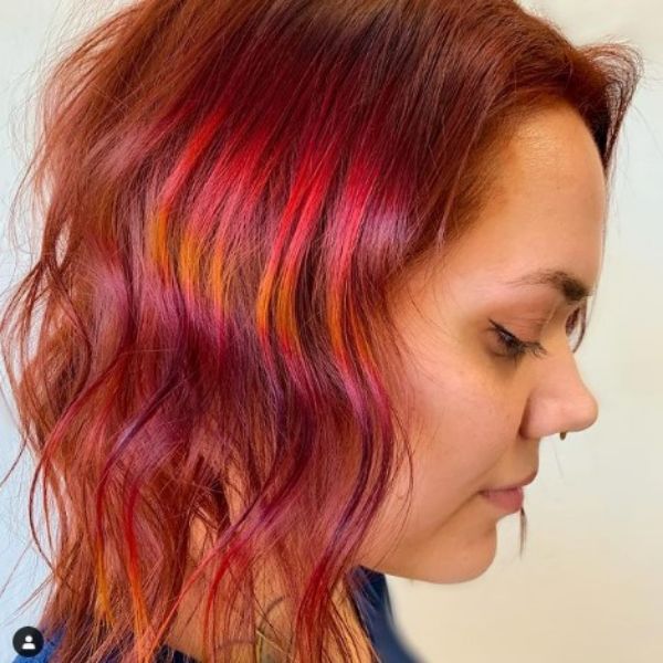  Multicolored Medium Haircut For Wavy Hair