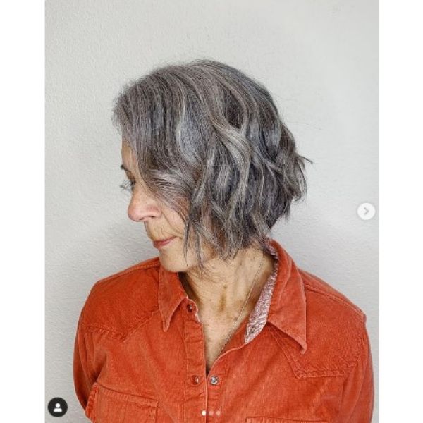 Natural Silver Curly Bob Hairstyle