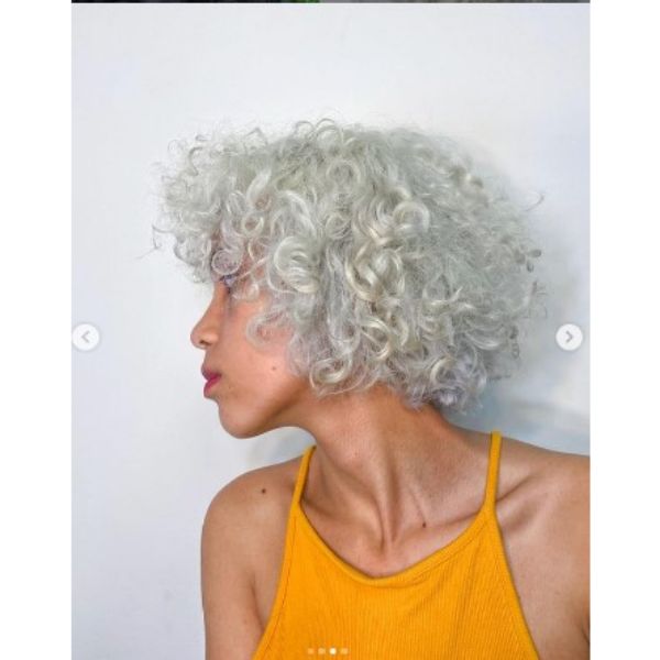 Nordic Ice Blonde Curly Bob With Curly Bangs