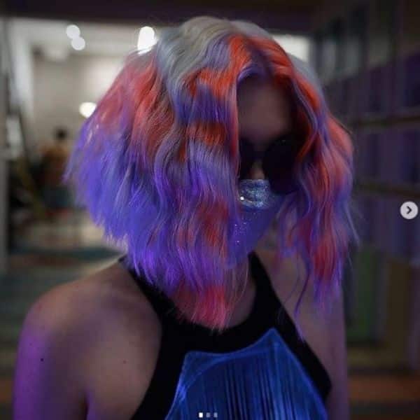 Orange Purple Color Melt For Wavy Bob Haircut