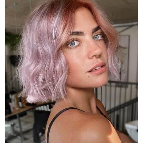 Pastel Pink And Orange Medium Bob For Wavy Hair