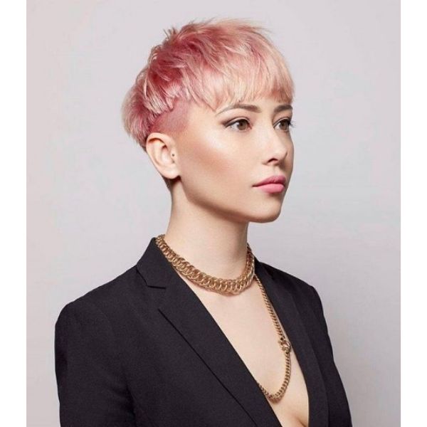 Peach Pink Disjointed Undercut with Straight Bangs