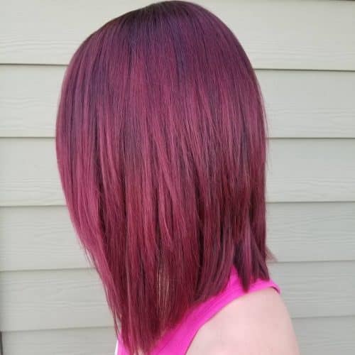 Picture of a bold burgundy red shoulder-length hair