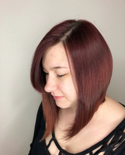 Picture of a rosewood red inverted shoulder-length bob
