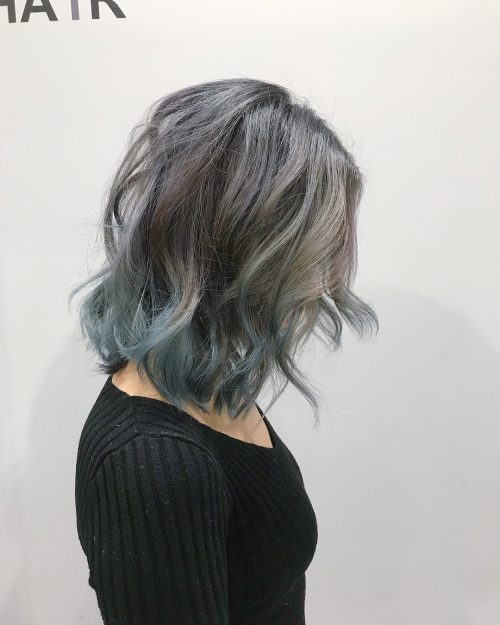 Picture of a steel grey hair shoulder-length ombre