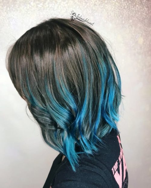 Picture of an edgy dip dye shoulder-length blue ombre