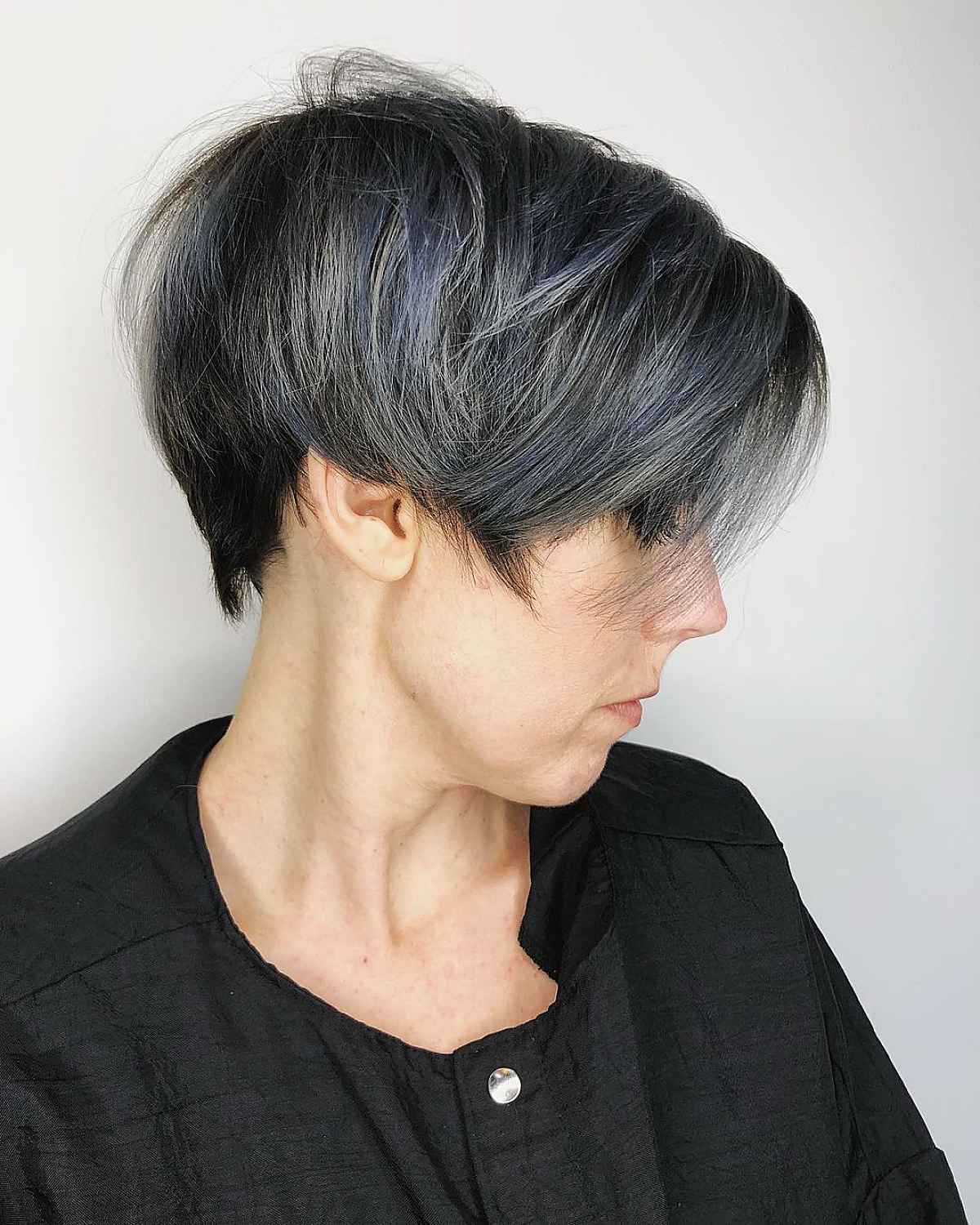 Pixie Crop with a Charcoal Gray Color