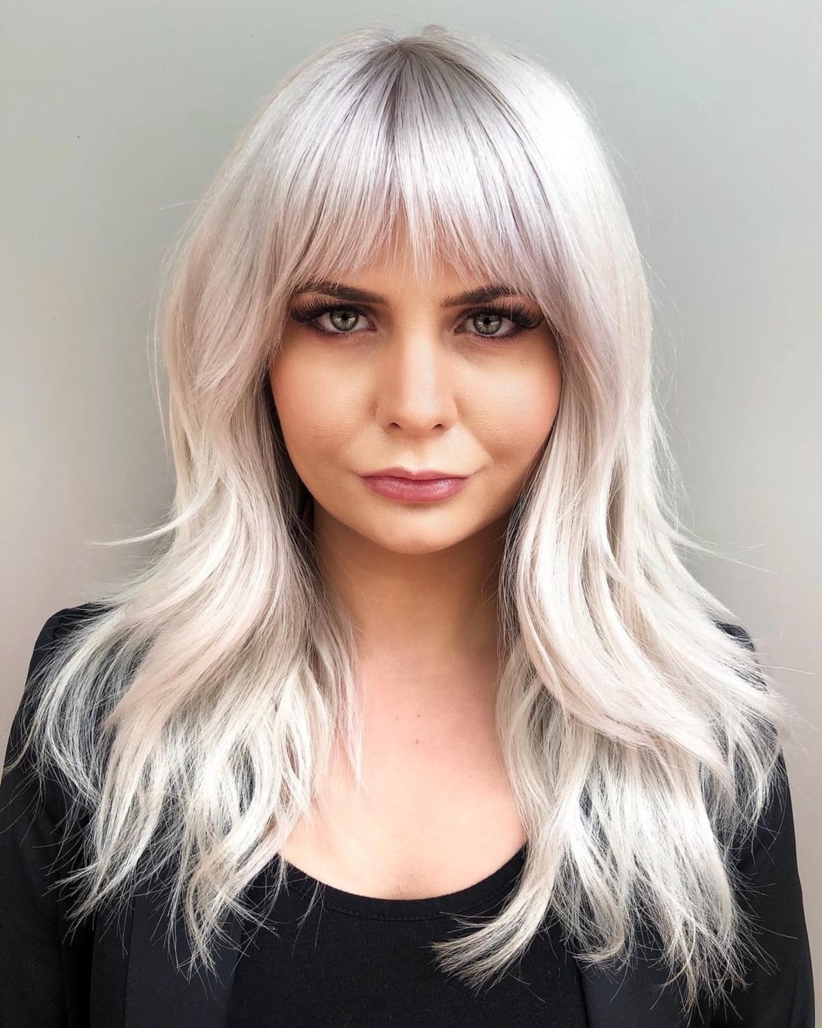 Platinum Blonde Hair with Long Tapered Bangs