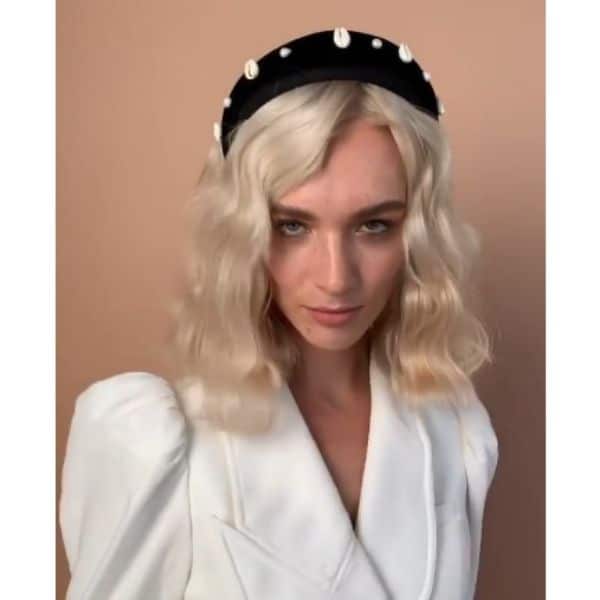 Platinum Blonde Wavy Haircut With Embelished Headband